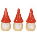Mini figura de gnomo, decoración de mesa con amanita muscaria, 10 cm, 6 unidades | Floristik24.es