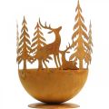 Floristik24 Cuenco de metal con ciervo, decoración de bosque para Adviento, recipiente decorativo de acero inoxidable Ø25cm H29cm