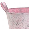 Floristik24 Macetero de tina de zinc con decoración rosa 25.5cm x 13.5cm H12cm