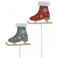 Floristik24 Deco plug patines de hielo, decoración navideña, plug de madera gris, rojo L32cm 8pcs