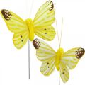 Floristik24 Mariposas decorativas, tapones de flores, mariposas de primavera en alambre amarillo, naranja 4×6,5 cm 12 piezas