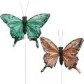 Mariposas decorativas, decoración de primavera, mariposas de plumas, tapones de plantas verde, marrón 9,5×12,5 cm 12 piezas
