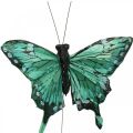 Mariposas decorativas, decoración de primavera, mariposas de plumas, tapones de plantas verde, marrón 9,5×12,5 cm 12 piezas