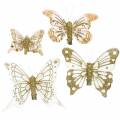 Floristik24 Mariposa de plumas en clip oro brillo 10 piezas
