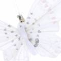 Mariposa de plumas en clip blanco 10cm 12 p