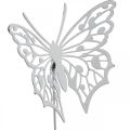 Floristik24 Enchufe de flor mariposa, decoración de jardín de metal, enchufe de planta blanco shabby chic, plata L51cm 3pcs