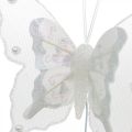 Floristik24 Mariposas con perlas y mica, adornos de boda, mariposas de plumas sobre alambre blanco