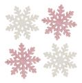 Floristik24 Copo de nieve 4cm rosa/blanco con purpurina 72uds