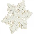 Floristik24 Copos de nieve madera 4cm blanco con mica 72uds