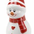 Floristik24 Decoración navideña muñeco de nieve cerámica 10cm rojo, blanco 2pcs