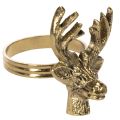 Floristik24 Anillo para servilletas de metal con cabeza de ciervo en acabado dorado, 6 cm, 4 unidades.