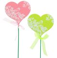 Floristik24 Enchufe corazón rosa, verde 8,5cm x 7,5cm 12uds