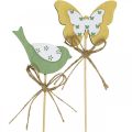 Tapón pájaro mariposa, decoración madera, tapón planta decoración primavera verde, amarillo L24/25cm 12uds