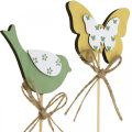 Tapón pájaro mariposa, decoración madera, tapón planta decoración primavera verde, amarillo L24/25cm 12uds