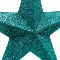 Floristik24 Estrellas brillantes para colgar esmeralda / petróleo Ø21cm 2pcs