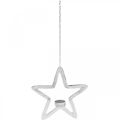Floristik24 Portavelas decorativo estrella de metal para colgar plateado 24cm