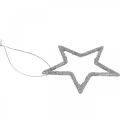 Floristik24 Adorno navideño estrella colgante plata brillo 7.5cm 40p