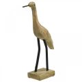 Ave zancuda de madera, grulla de pie, pájaro decorativo color natural, negro Al. 40 cm