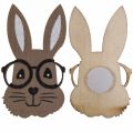 Floristik24 Scatter decoración conejo de madera con gafas marrón blanco 2,5×4,5cm 48p