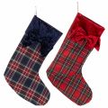 Floristik24 Bota de Papá Noel a cuadros con lazo para colgar, 43 cm, 2 piezas