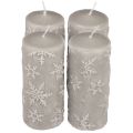 Floristik24 Velas de pilar velas grises copos de nieve 150/65mm 4ud