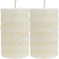 Velas rústicas, velas de cera blanca, velas de pilar con patrón de cesta 110/65 2 piezas