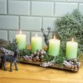 Floristik24 Bandeja con 4 candelabros, adornos de Adviento, candelabros, madera de mango, blanco lavado 47 × 14 × 9cm Ø8cm