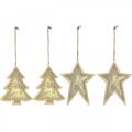 Floristik24 Colgantes de metal abeto y estrella, adornos para árboles de Navidad, decoración navideña dorada, aspecto antiguo H15.5 / 17cm 4 piezas