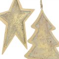 Floristik24 Colgantes de metal abeto y estrella, adornos para árboles de Navidad, decoración navideña dorada, aspecto antiguo H15.5 / 17cm 4 piezas