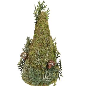 Abeto decoración árbol conos de musgo setas oro verde Al. 35 cm