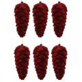 Floristik24 Percha para decoración de conos de otoño, adornos de adviento, piñas de pino flocadas en rojo H13cm Ø6cm 6S
