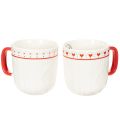 Floristik24 Taza de café con asa roja, diseño de punto y decoración de corazón, cerámica, 9 cm, 2 unidades