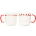 Taza de café con asa roja, diseño de punto y decoración de corazón, cerámica, 9 cm, 2 unidades | Floristik24.es