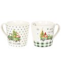 Floristik24 Taza de café Feliz Navidad con motivo de coche navideño, taza de cerámica de 10 cm, 2 unidades