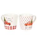 Floristik24 Taza navideña con coche y árbol de Navidad, tazas de cerámica, 10 cm, 2 unidades