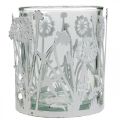 Floristik24 Linterna con dientes de león, decoraciones de mesa, decoración de verano shabby chic plata, blanco H10cm Ø8.5cm