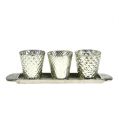 Floristik24 Plato de decoración de mesa con 3 vasos candelitas plateado Ø7cm H8cm