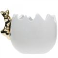 Floristik24 Tazón de Pascua tazón decorativo cerámica huevo blanco conejo dorado 2 piezas