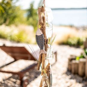 Floristik24 Guirnalda de madera flotante decoración marítima de madera flotante con jarrones de vidrio 70cm