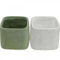 Floristik24 Jardinera cerámica blanco verde malla relieve 13,5x13,5cm Alt.13cm 2uds