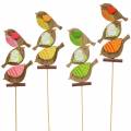 Floristik24 Pájaros de decoración de primavera con palo de madera clasificados H10.5cm 12pcs
