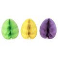 Floristik24 Huevos de panal de papel de Pascua de pie verde amarillo violeta 20cm 3ud