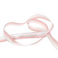 Floristik24 Cinta navideña con rayas rosa, plata 15mm 20m