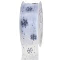 Floristik24 Cinta navideña organza copos de nieve blanco gris 40mm 15m