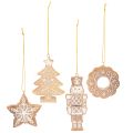 Floristik24 Adornos navideños, pan de jengibre, aspecto de glaseado, cascanueces, estrella, árbol, corona, 6 cm, 4 piezas