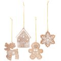 Floristik24 Adornos navideños, diseño de pastel de miel, reno, hombre de jengibre, copo de nieve, 7 cm, 4 piezas