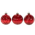 Adornos navideños de cristal, rojos, 8 cm, 12 unidades | Floristik24.es