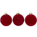 Adorno navideño, superficie aterciopelada, rojo, 8 cm, 12 unidades | Floristik24.es