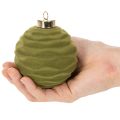 Adornos para árbol de Navidad, aspecto aterciopelado, verde, mezcla texturizada, 8 cm, 12 piezas, adornos navideños flocados, verde musgo, adornos de plástico, flocados verde musgo, cordones de algodón incluidos para cada adorno. | Floristik24.es