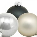 Floristik24 Mini bola de Navidad, mezcla de decoración de árbol, decoración de Adviento negro / plateado / nácar H4.5cm Ø4cm cristal real 24pzs